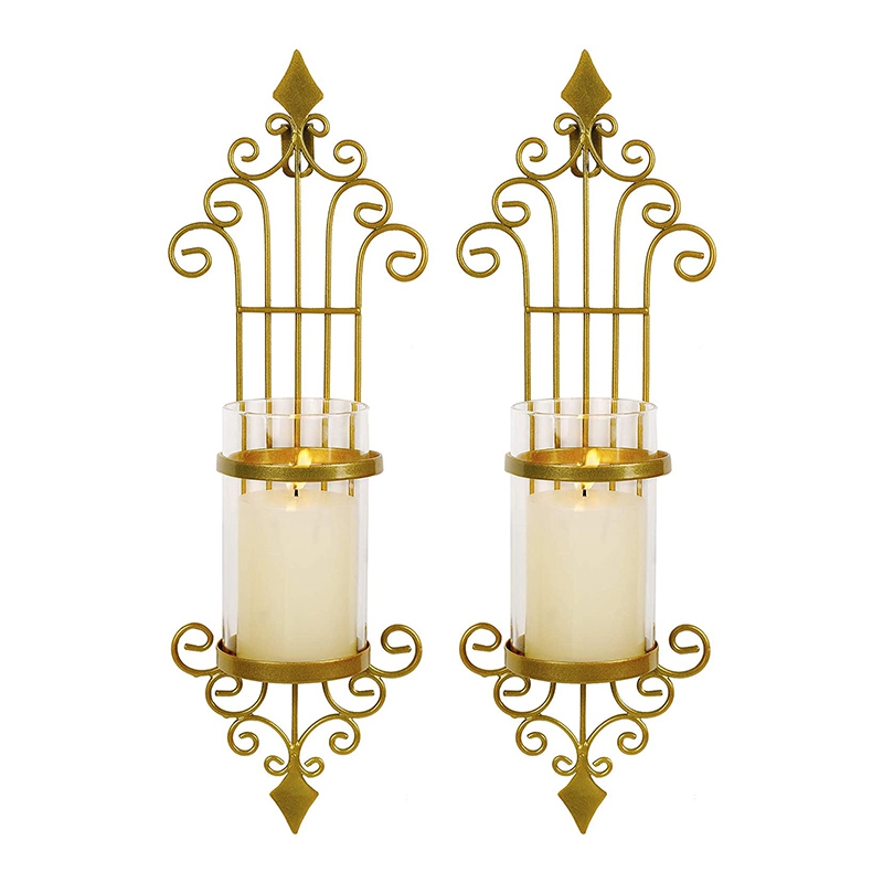 Bathroom Dining Room Antique-Style Golden Metal Wall Art Decorations for Living Room Camisin 2 Pcs Wall Sconce Candle Holder 