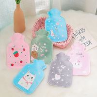 200ML Hot Water Bag Strawberry Water Injection PVC Flannel Thickened Cartoon Hand Warmer Plush Sleeve Warm Water Bags