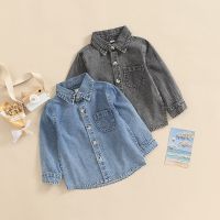 ZZOOI 1-6T Kids Baby Boys Denim Jacket Coat Autumn Winter Toddler Long Sleeve Lapel Button Closure Pocket Decor Casual Outerwear