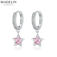 Madelin Earring S925 Platinum ต่างหูเงินแท้ชุบทองคำขาว ต่างหูดาวสีชมพู ต่างหูเพชร ราคาต่อคู่