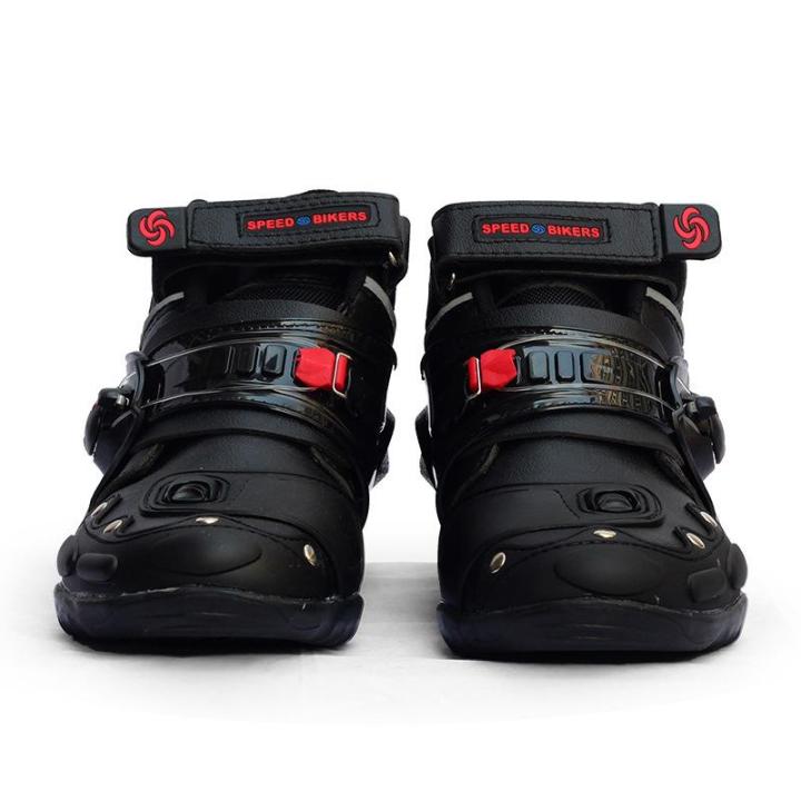 pro-biker-รองเท้าบูทหุ้มข้อป้องกันการลื่นไถลสำหรับการขับขี่บนถนนออฟโรดสีแดงดำและขาวทนต่อการสึกหรอ