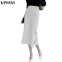 [ส่งของ]Vonda กระโปรงลําลอง ผ่าข้าง ทรงหางปลา สีพื้น สไตล์เกาหลี สําหรับผู้หญิง