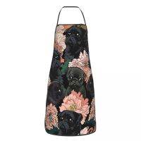 Black Pug Flower Polyester Apron Dog 52*72cm Kitchen Baking Bib Tablier Hotel Pinafores for Unisex Chef