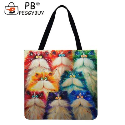 Fashion Animal Pattern Dog Colorful Cats Printed Shoulder Shopping Tote Bag Casual All match Big Capacity Linen Storage Handbags