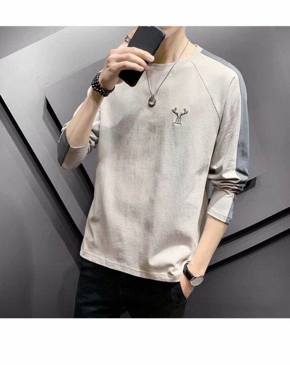 okamoto-ใหม่แขนยาวเสื้อยืดผู้ชายฤดูใบไม้ร่วงเสื้อยืดนักเรียนป่าฤดูใบไม้ผลิและฤดูใบไม้ร่วงเสื้อยืดเสื้อ-bottoming-เสื้อผู้ชายเสื้อเชิ้ตแขนยาวหลวม-เสื้อแขนยาวชาย90-เสื้อแขนยาวฮิต
