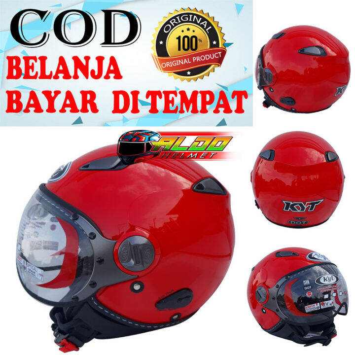 KYT ELSICO POLOS FIRE RED ORIGINAL HELM KYT HALF FACE CEWEK COWOK