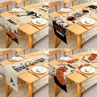 【LZ】□✿❃  Halloween Cartoon Pumpkin Ghost Witch Printed Linen Table Runner Cloth Cover Anti-Slip Stain For Dinner Festival Party Decor