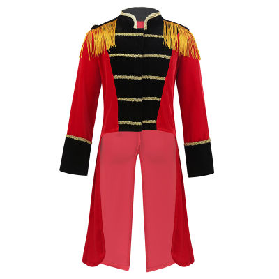 Kids Halloween Long Sleeves Stand Collar Fringes Gold Trimmings Tailcoat Jacket Boys Roleplay Party Ringmaster Circus Costume
