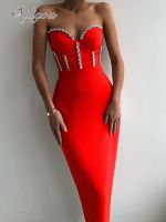 【YF】 Ailigou 2022 New WomenS Fashion Bead Chain Crystal Design Long Dress Sexy Sleeveless Backless Celebrity Party Bandage