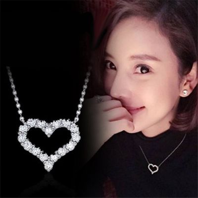 [COD] Qiaolanxuan silver-plated heart-shaped necklace full of diamonds and micro-inlaid girls pendant cross classic all-match collarbone set