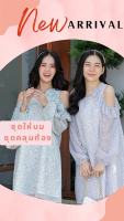 เดรสให้นมแขนยาว ใส่คลุมท้องได้ ลายดอกไม้เล็ก