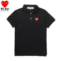 COMME Des GARCONS ดั้งเดิมเสื้อยืดคู่ผู้ชายเสื้อคอตตอนแท้เสื้อโปโลสตรีเสื้อยืดแขนสั้นปักลายหัวใจเสื้อ Comfort ทรงหลวม XS-3xl