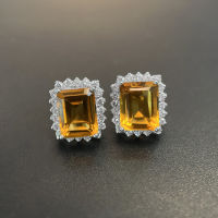 Citrine Diamond Earring ต่างหูเพชรซิทริน พลอยซิทรินแท้สีส้มทองสดใส ประดับล้อมด้วยเพชรแท้น้ำ96-97 และตัวเรือนเป็นทองขาว18k