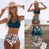 hotx 【cw】 Waist Bikinis 2022 New Halter Swimwear Swimsuit Female Set Print Bodysuit Bathing Biquini