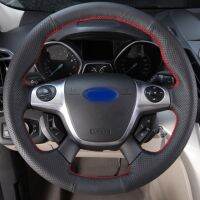 CARDAK Soft Black Leather Hand-stitched Car Steering Wheel Cover for Ford Focus 3 2012-2014 KUGA Escape 2013-2016