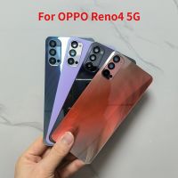 ฝาหลังใหม่ของแท้สำหรับ Oppo Reno 4 5G เคสปลอกหุ้มช่องหลังกระจกฝาหลังปิดโทรศัพท์พร้อมชิ้นส่วนซ่อมเลนส์ที่จับกล้องรูปตัวยู