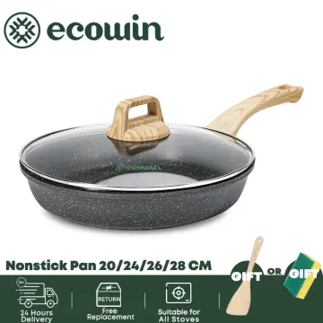 Ecowin Nonstick Deep Frying Pan Skillet with Lid, 11 Inch/ 5Qt Granite  Coating Saute Pan, Non Stick Fry Pan for Cooking with Bakelite Handle
