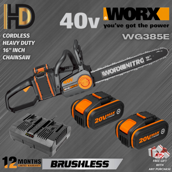 WORX 40V ( 20V x 2 ) WG385E Cordless 40CM 16" Heavy Duty Chainsaw