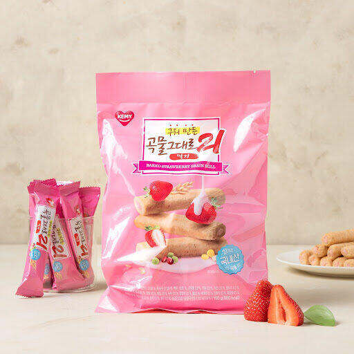 noona-mart-ขนมเกาหลี-ธัญพืช21ชนิด-สอดไส้สตอร์เบอร์รี่-kemy-strawberry-grain-roll-150g