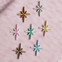 ﹉❍☎ 10pcs/lot Self-adhesive Star Embroidery Patches for Clothes Gold Silver Star Shiny Sticker Iron on Clothing Applique Stripes