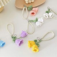 Cute Bouquet Car Keychain Wholesale Women Knitted Purple Flower Pendant Keychains For Keys Accessories Tulips Flower Bag Keyring