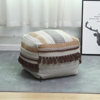 Ottoman Sofa Cover Square For Living Room Lazy Sofa Pouf For Kids Adults Linen Cloth Lounger Seat Couch Tatami Chair With Tassel