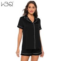 【JH】Two Piece Summer Women Satin Pajamas Short SleeveLuxury High Quality Satin Silk Womens Sleepwear Set Couple Valentines