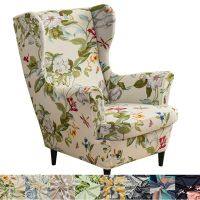 Floral Print Wing Chair Cover Stretch Spandex Armchair Covers Non Slip Removable Relax Sofa Slipcovers with Seat Cushion Covers Sofa Covers  Slips