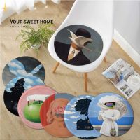 【LZ】 Rene Magritte Canvas Painting Surrealism Round Seat Cushion Office Dining Stool Pad Sponge Sofa Mat Non-Slip Stool Seat Mat