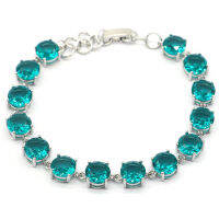 12X8Mm Gorgeous 13.5G Rich Blue Aquamarine ผู้หญิง Daliy สวมสร้อยข้อมือเงินเครื่องประดับ Fine Jewelry
