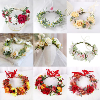 For Women For Girls Bride Wedding Hair Accessories Braided Roses Headband Women Headdress Mori Retro Bridal Wreath