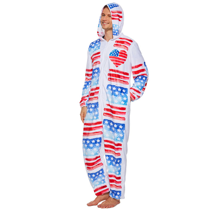 เครื่องแต่งกายธงชาติอเมริกันสำหรับผู้ใหญ่-ชุดนอนผ้ากำมะหยี่-men-usa-patriotic-party
