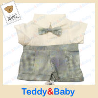 Teddy house : ชุดตุ๊กตา ชุดเสื้อ+กางเกงลายสก๊อตฟ้า  ขนาด 12 นิ้ว