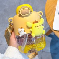 คาวาอิ Sanrio อนิเมะ550มล. ถ้วยน้ำน่ารักปอมปอมเปอริน Cinnamoroll กระบอกน้ำมีหลอดแบบพกพาฤดูร้อนของขวัญเด็กแปลกใหม่