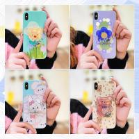 Anti-fall Cartoon Phone Case For iphone X/XS Skin-friendly feel quicksand cute Rotatable stand Liquid silicone shell