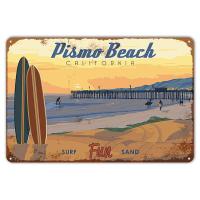 ป้ายดีบุกเครื่องตกแต่งฝาผนัง Pismo Surf ชายหาดสนุกๆสไตล์ย้อนยุคของขวัญบ้านไร่ผับคาเฟ่บ้านป้ายโลหะ8X12นิ้ว