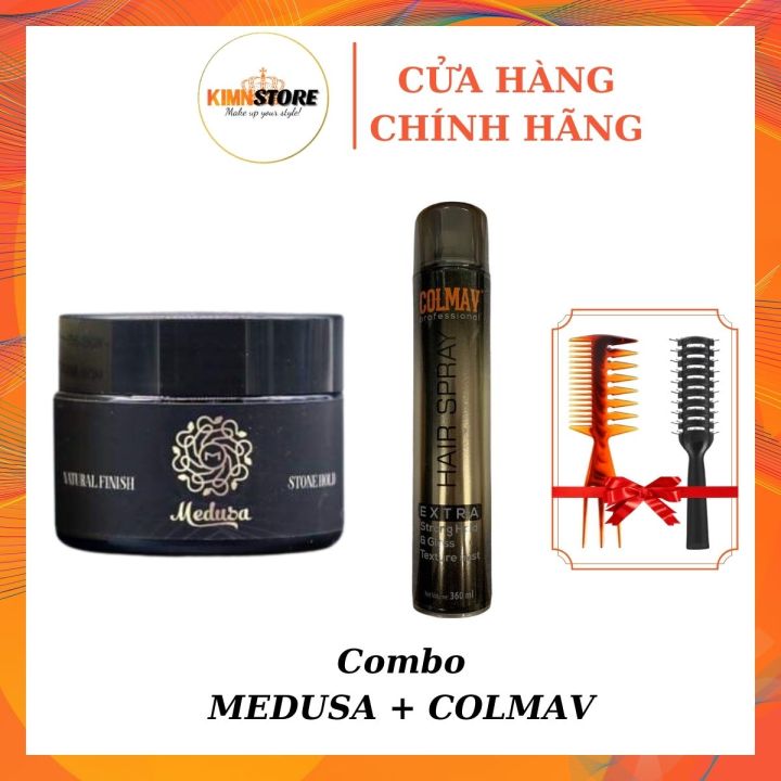 Combo Sáp vuốt tóc MEDUSA 60g + Gôm xịt tóc nam COLMAV Hair Spray sẽ giúp quý ông tự tin với kiểu tóc hoàn hảo. Xem hình ảnh để nhận được sự hỗ trợ tuyệt vời này.