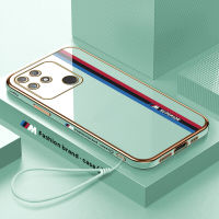 เคสโทรศัพท์ฟรีสายคล้อง + เซลล์สำหรับ Realme Narzo 50A แฟชั่นรถแข่งของเล่นโลโก้ M ปลอกชุบขอบสี่เหลี่ยมลวดลายเคสโทรศัพท์ชุบหรูหราชุบเคสโทรศัพท์อ่อน