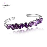 925 Sterling Silver Adjustable Bangle For Women Water Drop Pear Amethyst Bracelet Purple Wedding Party Fine Jewelry Gift