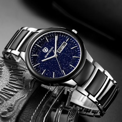 【hot seller】 Wholesale cross-border new ceramic steel belt calendar quartz male business men watch fashion waterproof