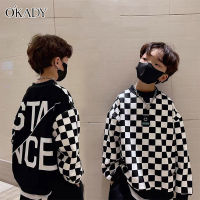 OKADY เสื้อกันหนาวขนแกะกระดานหมากรุกเด็กใหม่เด็กวัยกลางคนสไตล์ต่างประเทศชิ้นเดียวขนแกะเสื้อกันหนาวเสื้อสวมหัว