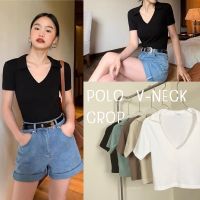 เสื้อคอโปโล คอวี เเขนสั้นผ้าคอตตอล เนื้อนิ่ม ใส่สบาย polo v-neck