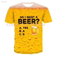 2023 Mens Summer Fashion Large Creative Print Beer Short Sleeve T-shirt Unisex