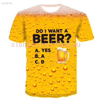 2023 Mens Summer Fashion Large Creative Print Beer Short Sleeve T-shirt Unisex