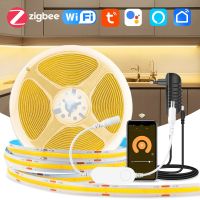 Zigbee Smart COB Led Strips Dimmable Tuya WiFi Alexa Google Assistant Control Flexible Led Tape Ribbon Room Decor Led Lights 12V