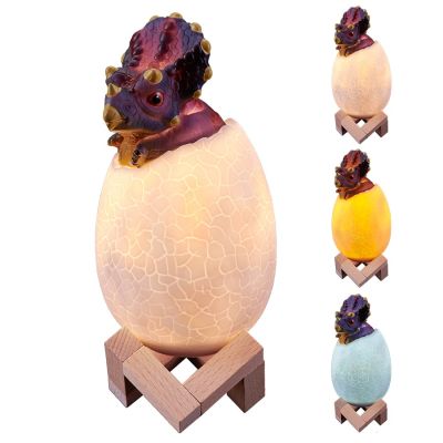 Dinosaur LED Night Light 16 Colors 3D Printed Touch Sensor Triceratops Egg Bedside Lamp Remote Control Toy Rechargeable Light