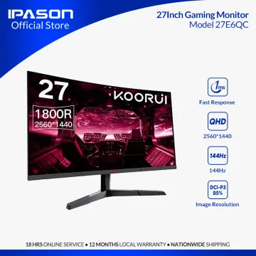 KOORUI 27 inch 2K QHD 144Hz 1ms Curved Gaming Monitor,Adpitive-sync  Technology,100% sRGB Computer Monitor,HDMI/DisplayPort,Black,27E6QC