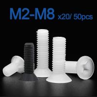 20/ 50pcs M2 M2.5 M3 M4 M5 M6 M8 White Plastic Nylon Countersunk Head Screws Phillips Flat Head Bolts