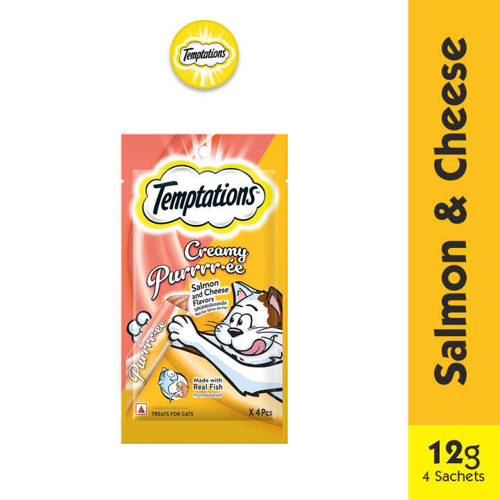 TEMPTATIONS Cat Treats Creamy Purrrrée Treats for Cats in Salmon and