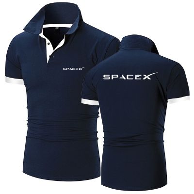 เสื้อโปโลสำหรับผู้ชายชุดทางการสำหรับผู้ชายเสื้อสีทึบโลโก้อวกาศ X เสื้อโปโลแขนกางเกงขาสั้นผ้าฝ้ายลำลองแฟชั่นฤดูร้อนเสื้อเชิ้ตมีปก